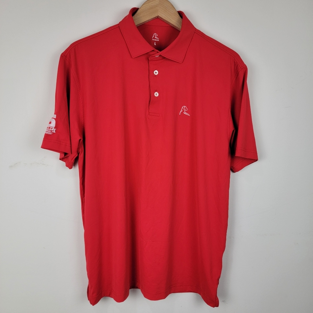 Rhoback Mens L Polo Shirt Red  Golf Short Sleeve Embroidered .